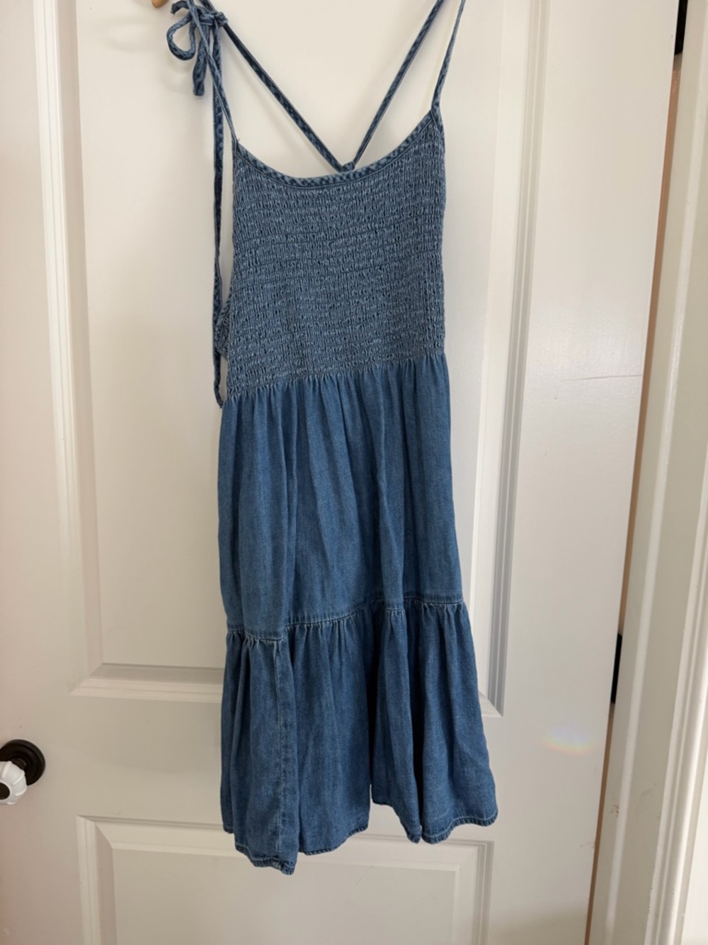 GAP Blue Smocked Tiered Sundress with Tie Straps